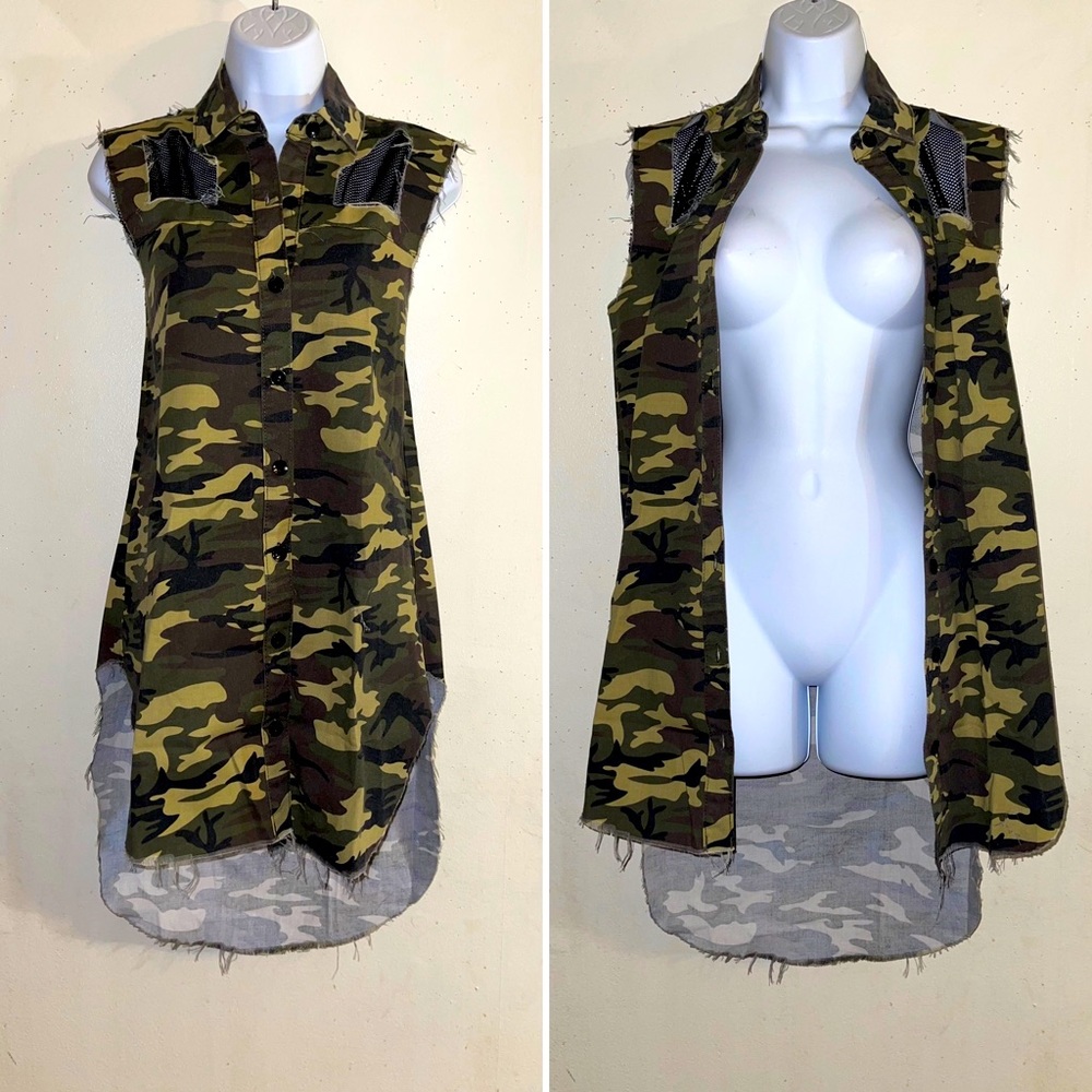 Distressed High Low Camouflaged Shirt - Picture 6 of 6